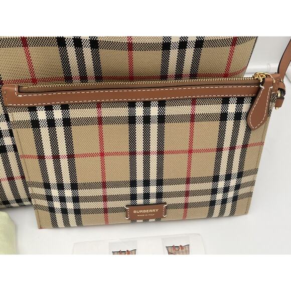 $2090 NEW BURBERRY London Check LARGE 2pc Tote Shopper Bag Purse! - Picture 8 of 14